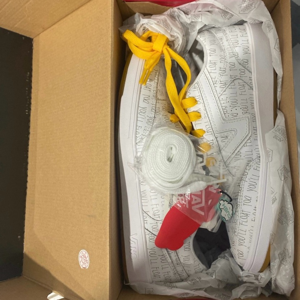 Vans White Sneakers with Yellow Laces